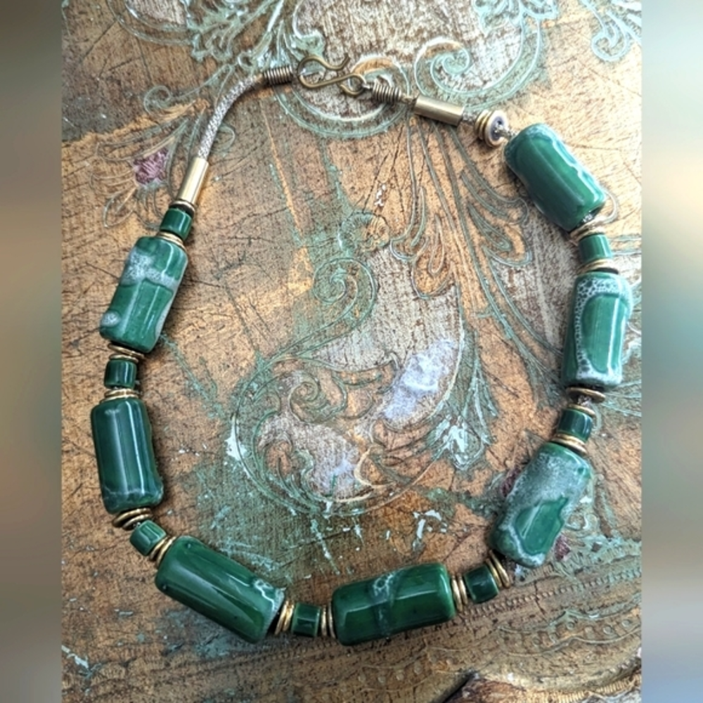 Beaded Green Cloisonne‎ Choker/ necklace